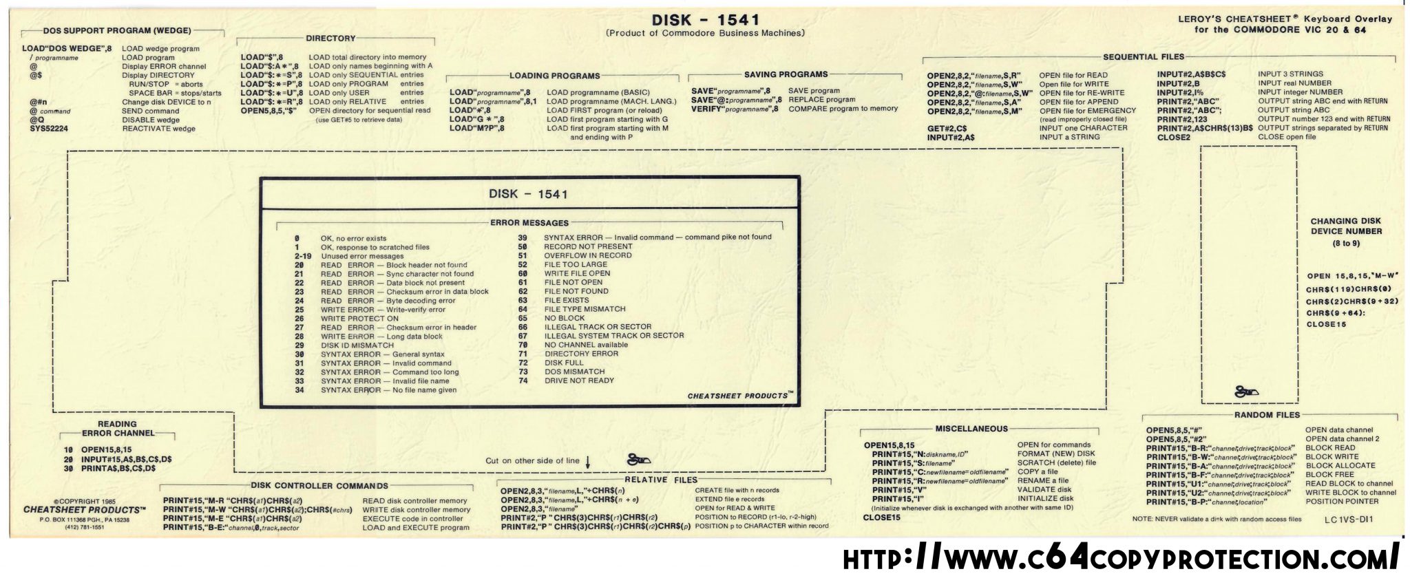 Overlays & Reference cards | C64 Copy Protection